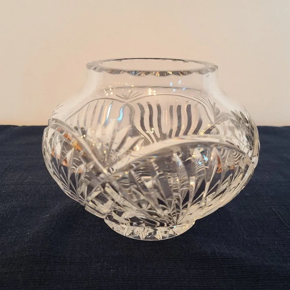 Rovelli Heavy Lead Cut Crystal Rose Potpourri Candy Bowl Vase Vintage Poland